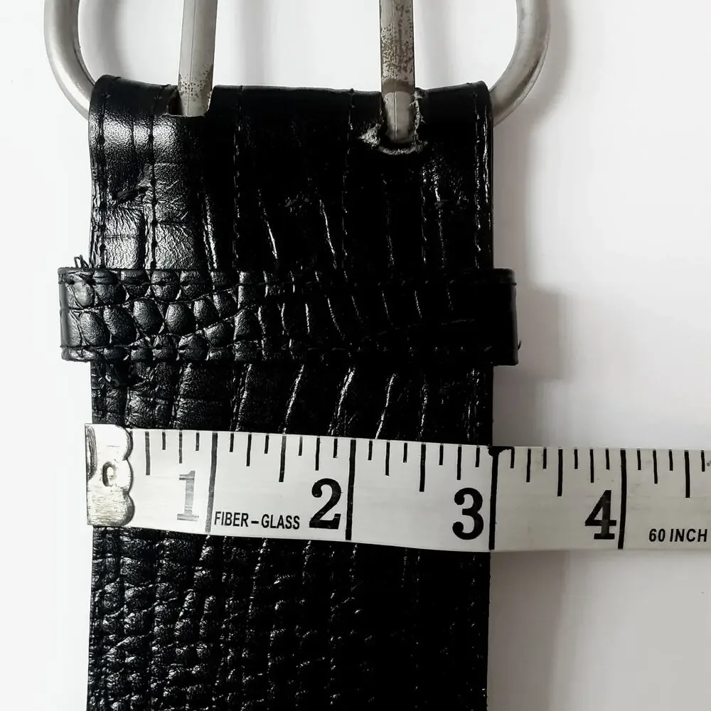 Abbe' Creations Womens Black Crocodile Embossed Genuine Leather Wide Belt Small